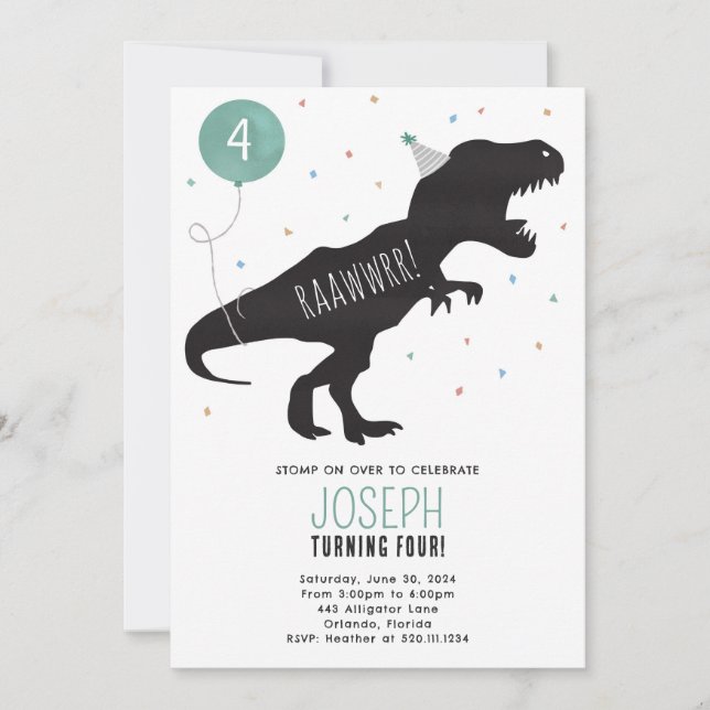 Convite para Festa de aniversário T-rex dos dinoss (Frente)