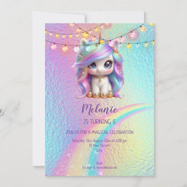 Convite para Festa de aniversário Unicorn (Frente)