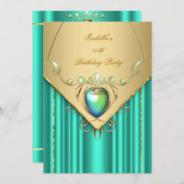 Convite para Festa de aniversário Verde Emerald Ja (Frente/Verso)