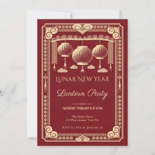 Convite para Festa de Ano Novo Lunar com Lanternas