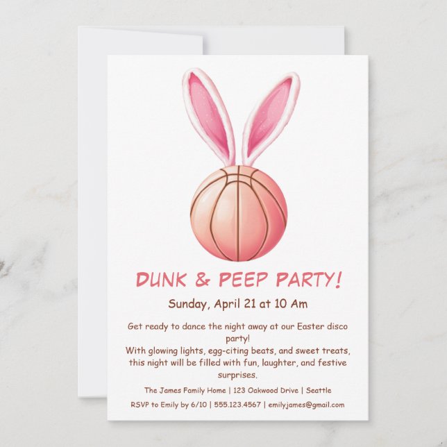 Convite para Festa de Basquete de Páscoa – Dunk &  (Frente)