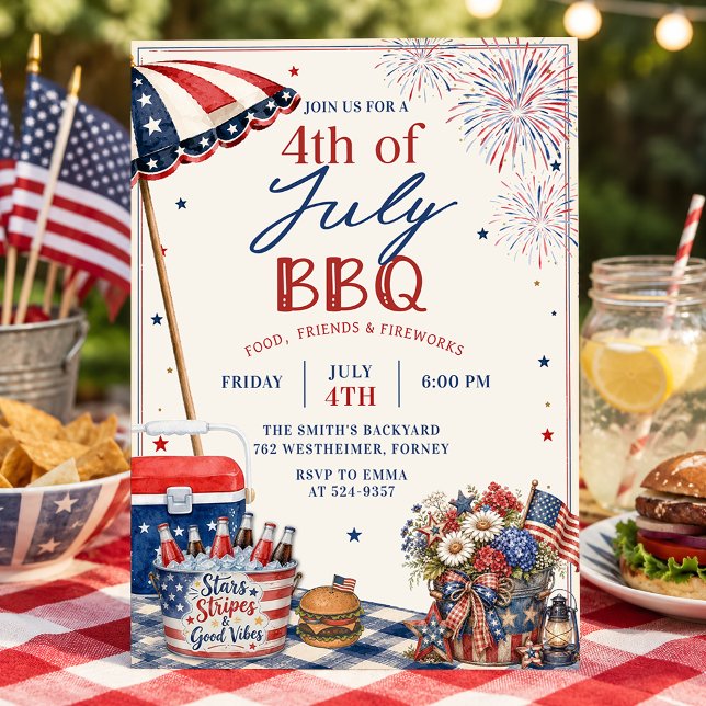 Convite para Festa de BBQ de 4 de Julho de Verão (Criador carregado)