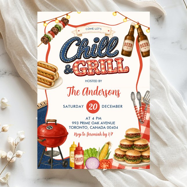 Convite para Festa de BBQ Gingham Denim Chill & Gr (Criador carregado)