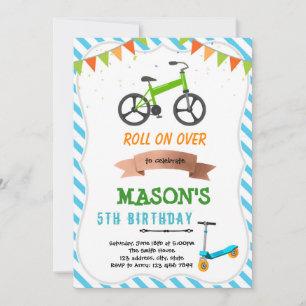 Convite para festa de bicicleta e scooter