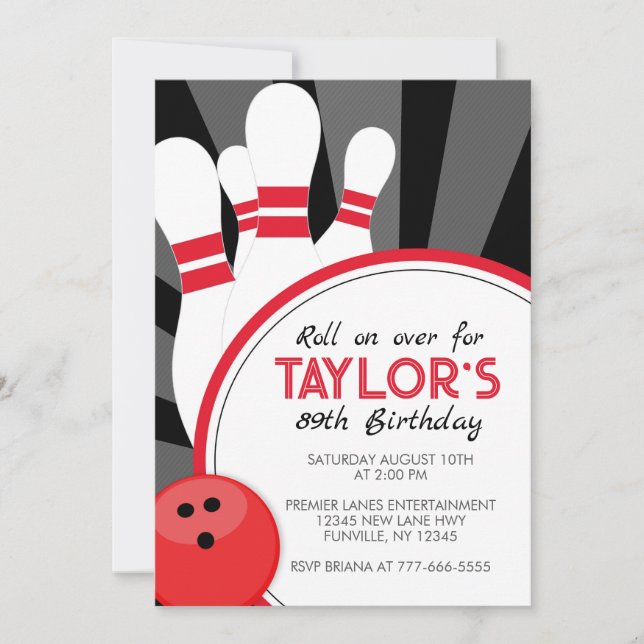 Convite para Festa de Boliche Roll on Over (Frente)