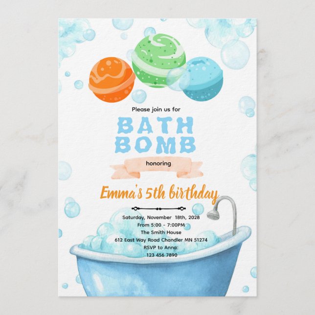 Convite para festa de bombas de banho (Frente)