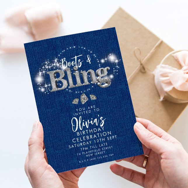 Convite para Festa de Botas de Cowboy de Denim e B (Criador carregado)