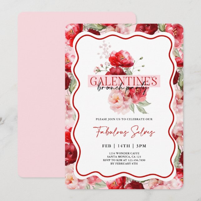 Convite para Festa de Brunch do Galentine’s (Frente/Verso)