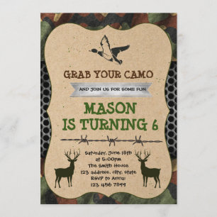convite para festa de caça camuflada