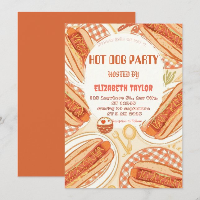 Convite para Festa de Cachorro Quente – Celebração (Frente/Verso)