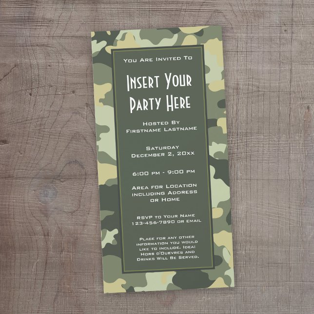 Convite para Festa de Camuflagem Militar (Camouflage Birthday Invitation or Other Party!)