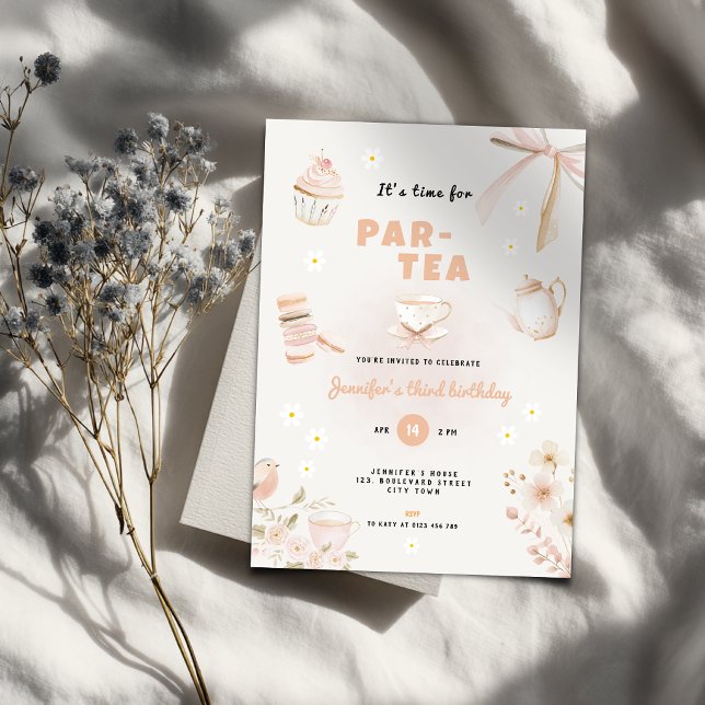 Convite para Festa de Chá de Pastel para Meninas - (Pastel Tea Party Invitation for any kids age.)