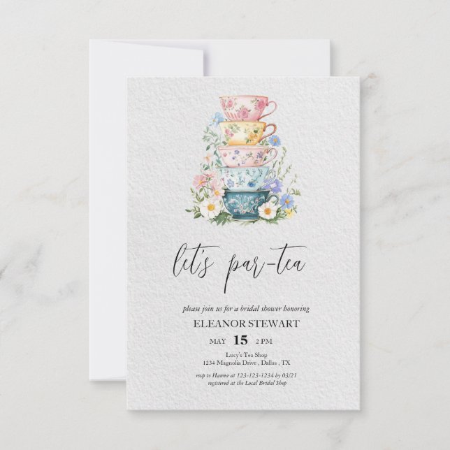 Convite para Festa de Chá Let's Par-Tea (Frente)