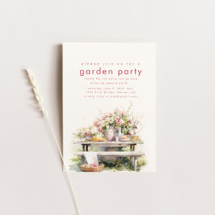 Convite para Festa de Chá no Jardim em Aquarela