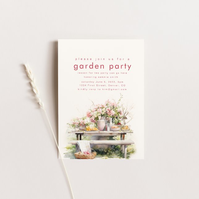 Convite para Festa de Chá no Jardim em Aquarela (Criador carregado)