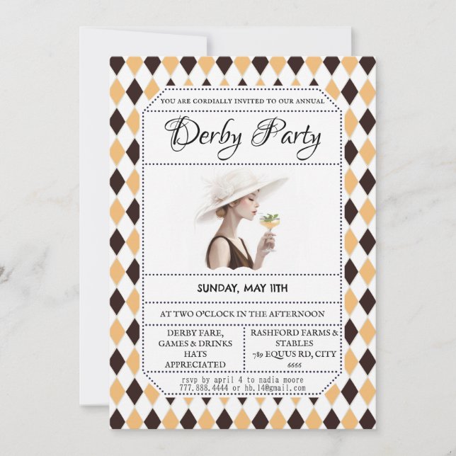 Convite para Festa de Chapéus do Kentucky Derby De (Frente)