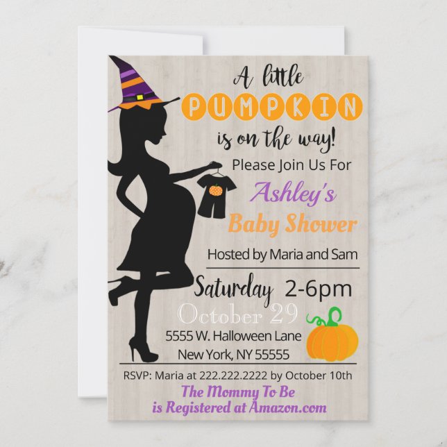Convite para Festa de Chás de Bebê de Halloween (Frente)