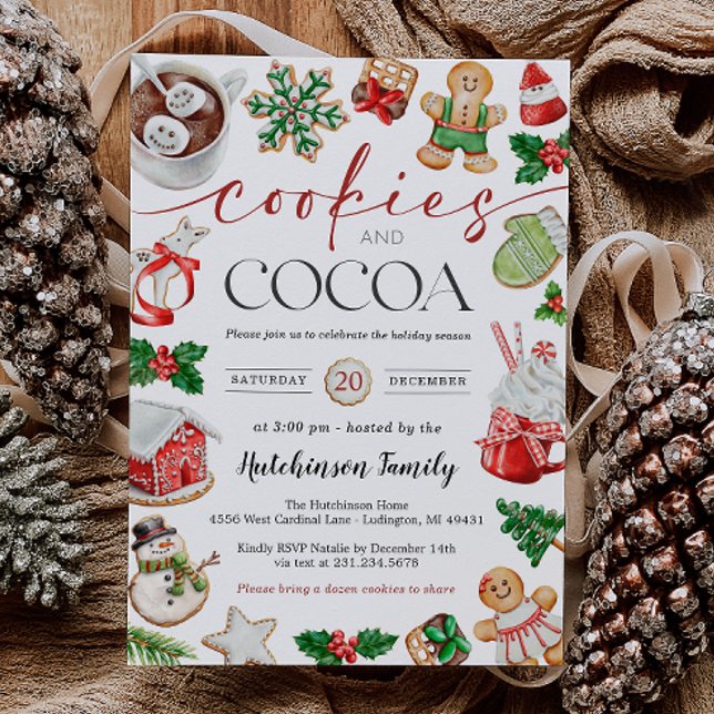 Convite para Festa de Chocolate Quente - Biscoitos (Hot Cocoa Party Invitation - Cookies and Cocoa)
