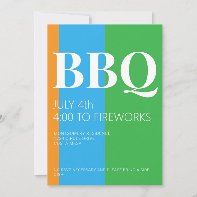 Convite para Festa de Churrasco de 4 de Julho (Frente)