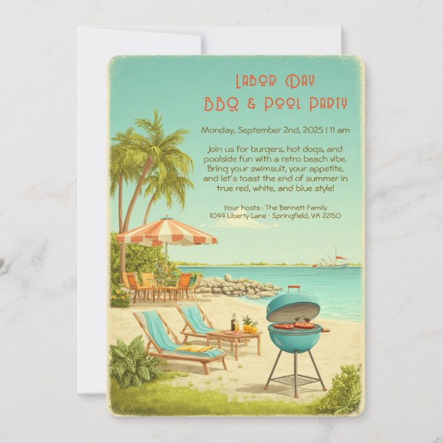 Convite para Festa de Churrasco e Piscina no Dia d (Frente)