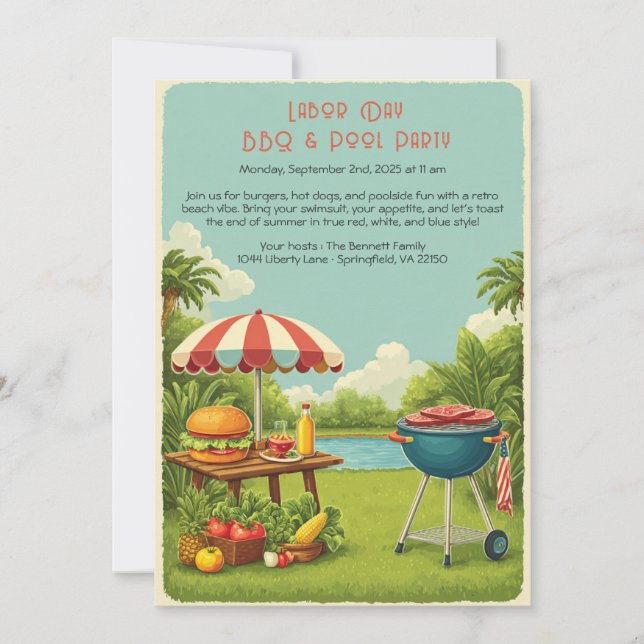 Convite para Festa de Churrasco e Piscina no Dia d (Frente)
