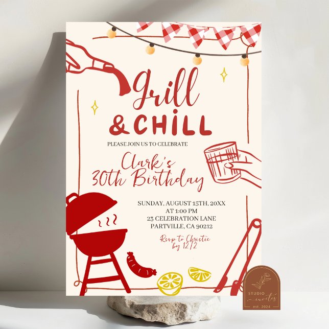 Convite para festa de churrasco Grill and Chill co (Criador carregado)