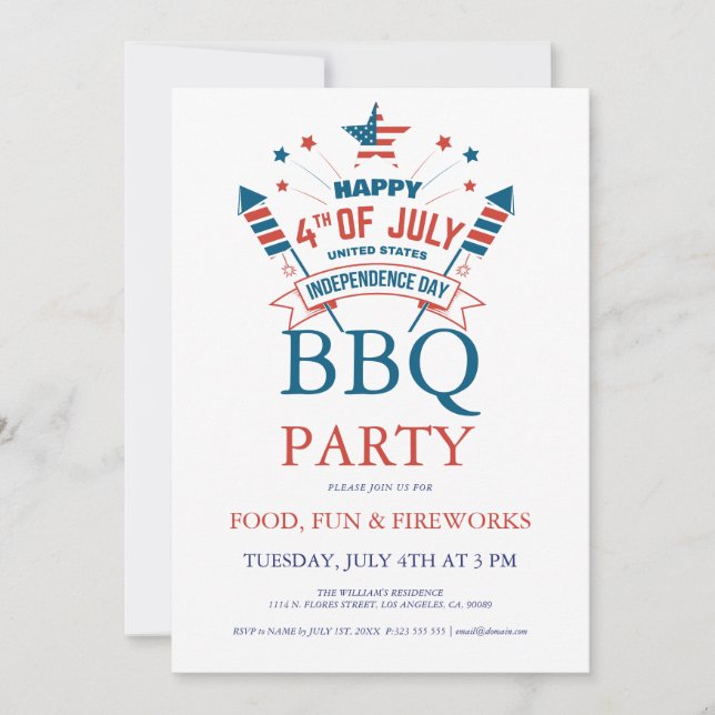 Convite para Festa de Churrasco no 4 de Julho com  (Frente)