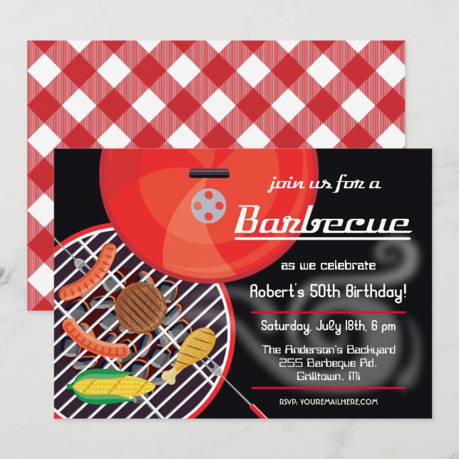 Convite para Festa de Churrasco Smokin BBQ (Frente/Verso)