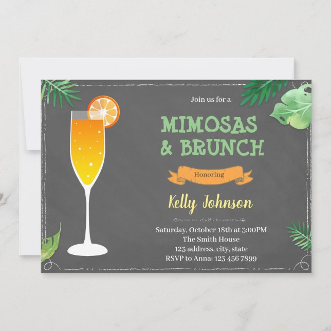 Convite para festa de chuveiro com mimosas e brunc (Frente)