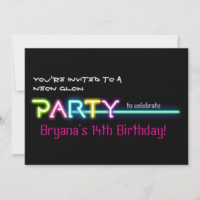 Convite para Festa de Clube Rave Luzes Neon de Bri (Frente)