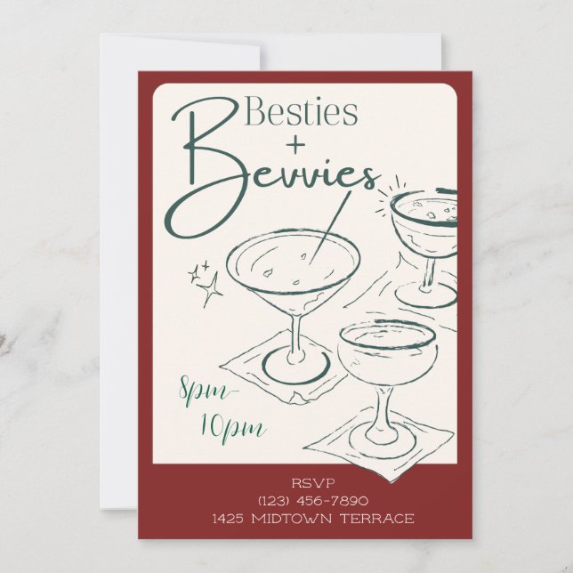 Convite para Festa de Cocktail Besties + Bevvies (Frente)
