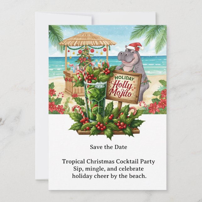 Convite para Festa de Cocktail de Natal Tropical (Frente)