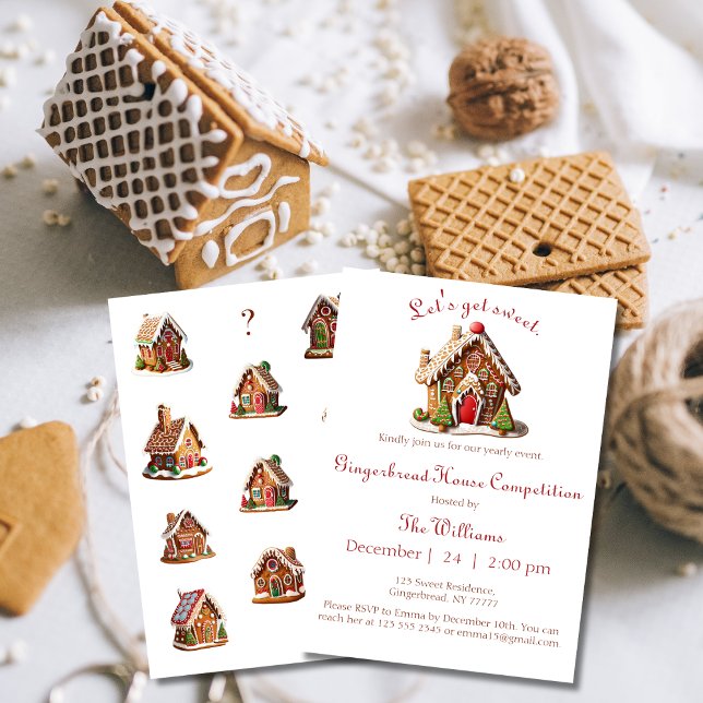 Convite para Festa de Concurso de Casa de Gingerbr (Get your Gingerbread House Contest invitation now and invite your guests! Order yours now!)
