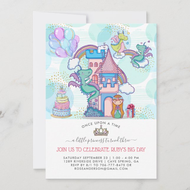Convite para Festa de Conto de Fadas | Princesa &  (Frente)