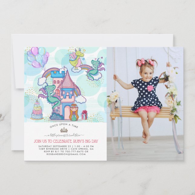 Convite para Festa de Conto de Fadas | Princesa &  (Frente)