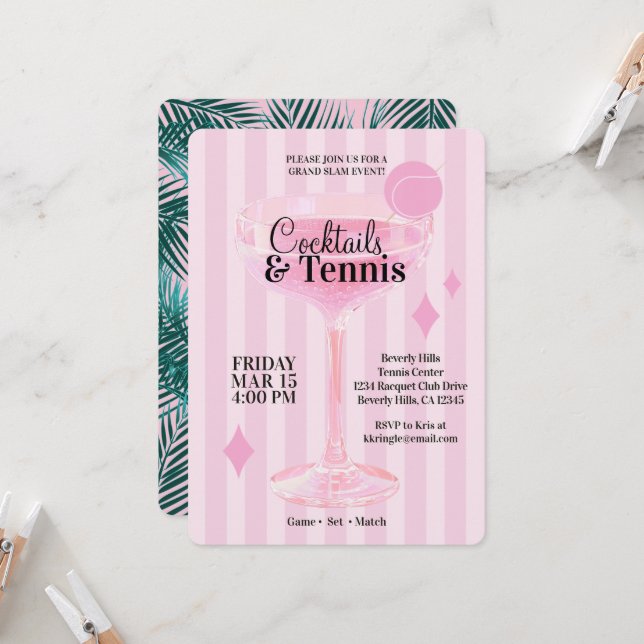 Convite para Festa de Coquetéis e Tênis (rosa) (Frente/Verso In Situ)