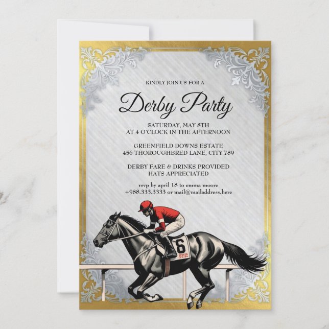 Convite para Festa de Corrida de Cavalos Gold Derb (Frente)