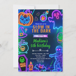 convite para festa de dança de halloween neon
