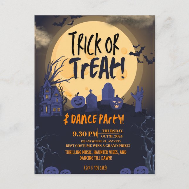 Convite para Festa de Dança de Halloween 'Trick or (Frente)