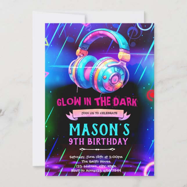 Convite para festa de dança de música glow (Frente)