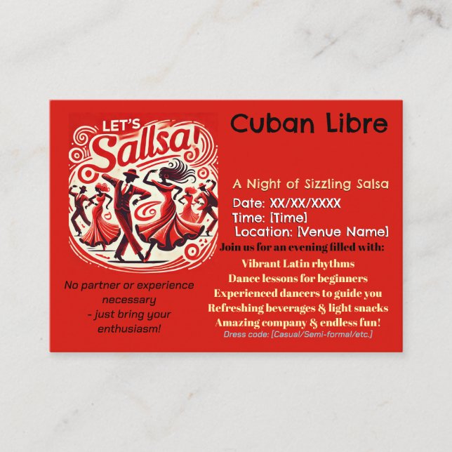 Convite para Festa de Dança de Salsa Apaixonada –  (Frente)