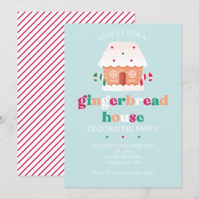 Convite para Festa de Decoração de Casa de Pão de  (Frente/Verso)