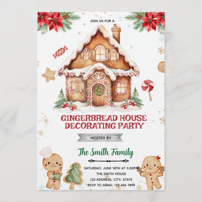 Convite para Festa de Decoração de Casa de Pão de  (Frente)
