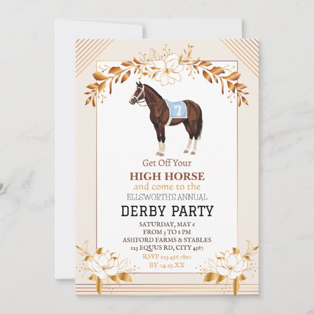 Convite para Festa de Derby Corrida de Cavalos Ele (Frente)