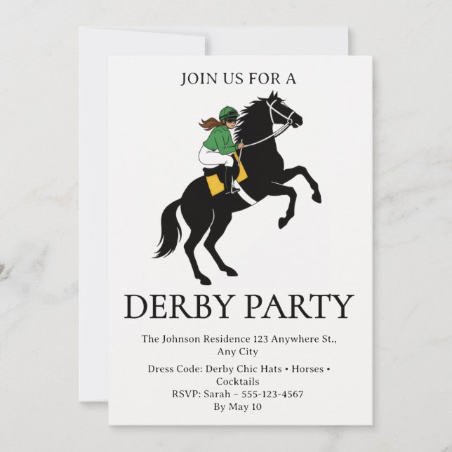 Convite para Festa de Derby de Corrida de Cavalos  (Frente)