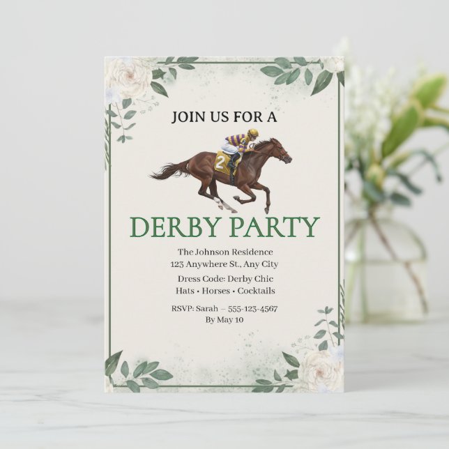 Convite para Festa de Derby de Corrida de Cavalos  (Em pé/Frente)