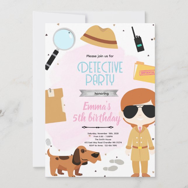 Convite para Festa de Detetives Meninas (Frente)
