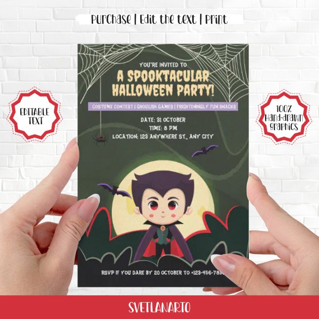 Convite para Festa de Dia das Bruxas de Menino de  (Cute Little Vampire Halloween Party Invitation)