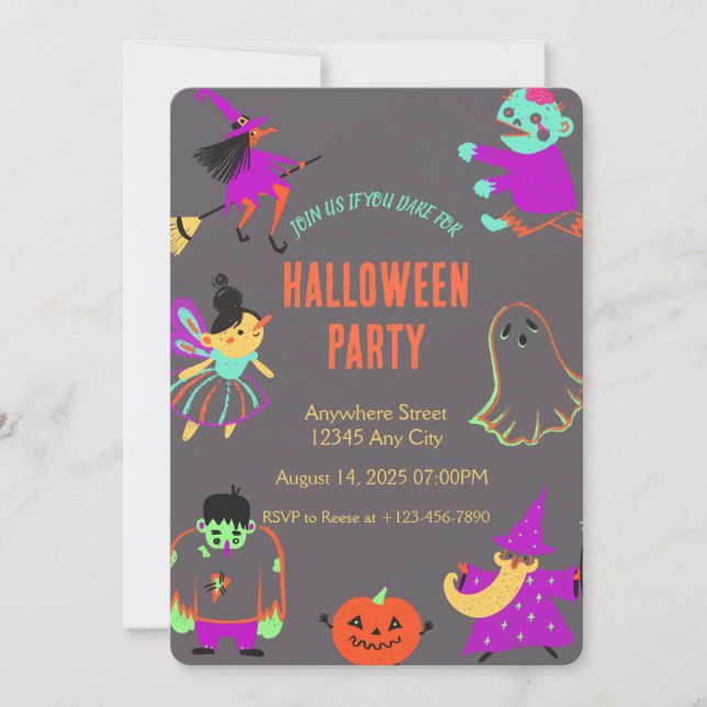 Convite para Festa de Dia das Bruxas de Neon Spook (Frente)