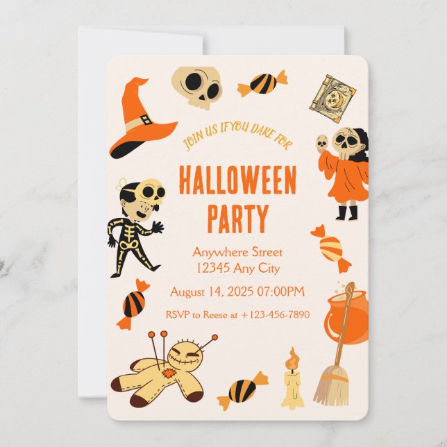 Convite para Festa de Dia das Bruxas de Orange Spo (Frente)
